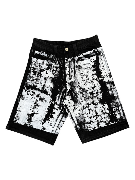 ico screen print denim shorts